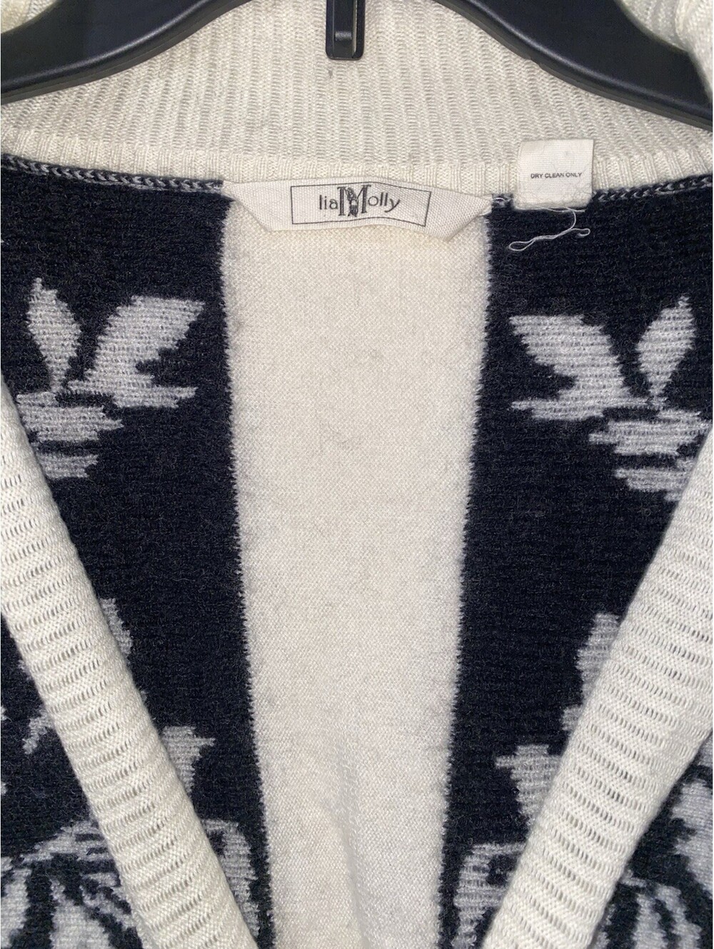 LiaMolly Anthropologie Wool Black and Cream Intarsia Kimono Sweater vintage XS - Picture 3 of 8